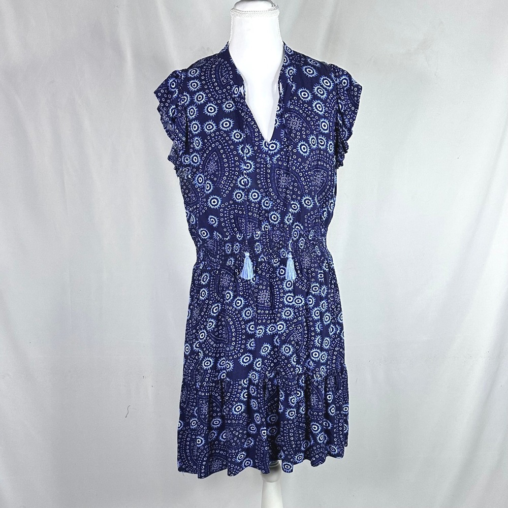 Sandra Darren Women's Sz M Dress Blue Boho Summer Paisley‎ Resortwear Coastal